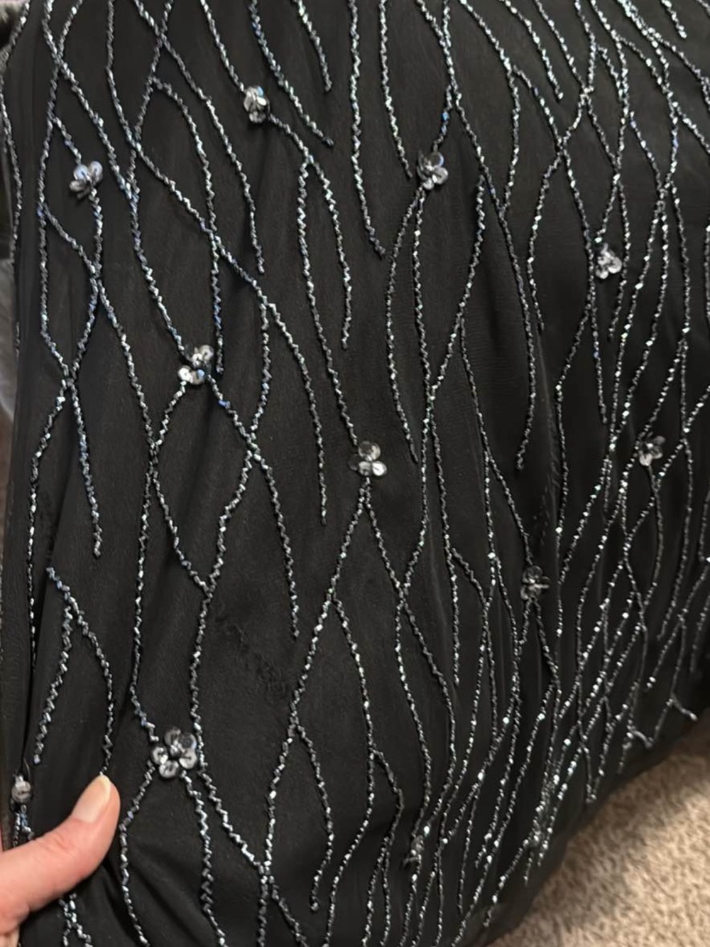 Adrianna Papell Black Beaded Midi Dress with V-Neck - Picture 6 of 6